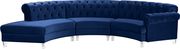 Modular curved large living room navy velvet sectional by Meridian additional picture 6