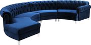 Modular curved large living room navy velvet sectional by Meridian additional picture 7