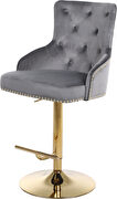 Gold base / nailhead trim gray velvet bar stool by Meridian additional picture 3