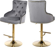 Gold base / nailhead trim gray velvet bar stool by Meridian additional picture 7