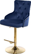 Gold base / nailhead trim navy bluevelvet bar stool by Meridian additional picture 7