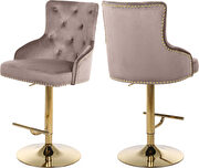Gold base / nailhead trim pink bluevelvet bar stool by Meridian additional picture 7