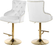 Gold base / nailhead trim white velvet bar stool by Meridian additional picture 2