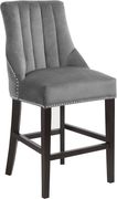 Gray velvet fabric bar stool w/ chrome nailhead trim by Meridian additional picture 2