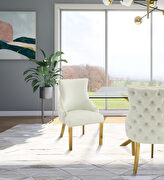 Elegant tufted faux leather dining chair w/ golden legs by Meridian additional picture 4