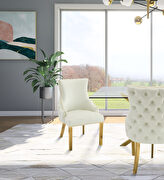 Elegant tufted vegan leather dining chair w/ golden legs by Meridian additional picture 4