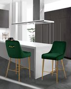 Green velvet bar stool w/ golden hardware and handle by Meridian additional picture 5