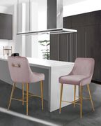 Pink velvet bar stool w/ golden hardware and handle by Meridian additional picture 5