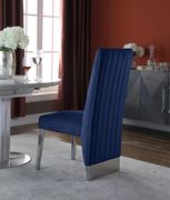 Chrome base / navy velvet glam style dining chair by Meridian additional picture 2
