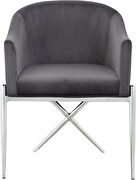 Elegant x-cross silver legs chair in gray velvet by Meridian additional picture 2