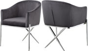 Elegant x-cross silver legs chair in gray velvet by Meridian additional picture 4