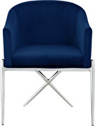 Elegant x-cross silver legs chair in navy blue velvet by Meridian additional picture 2