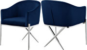 Elegant x-cross silver legs chair in navy blue velvet by Meridian additional picture 4