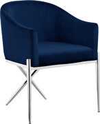 Elegant x-cross silver legs chair in navy blue velvet by Meridian additional picture 5
