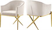 Elegant x-cross gold legs chair in cream velvet by Meridian additional picture 5