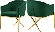Elegant x-cross gold legs chair in green velvet by Meridian additional picture 2
