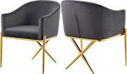 Elegant x-cross gold legs chair in gray velvet by Meridian additional picture 3