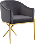 Elegant x-cross gold legs chair in gray velvet by Meridian additional picture 4