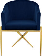 Elegant x-cross gold legs chair in navy blue velvet by Meridian additional picture 2