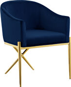 Elegant x-cross gold legs chair in navy blue velvet by Meridian additional picture 3