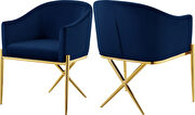 Elegant x-cross gold legs chair in navy blue velvet by Meridian additional picture 4