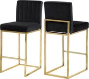 Black velvet fabric / gold base bar height stool additional photo 3 of 4