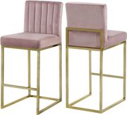 Pink velvet fabric / gold base bar height stool by Meridian additional picture 3