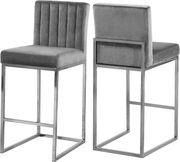 Chrome / gray velvet contemporary bar stool additional photo 3 of 4