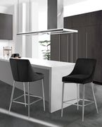 Black velvet bar stool with chrome metal base by Meridian additional picture 5
