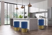 Navy round bar stool with golden base by Meridian additional picture 2