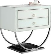 Chrome/white contemporary glam style nightstand by Meridian additional picture 2