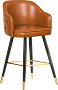 Rounded tufted back faux leather cognac / gold bar stool by Meridian additional picture 6