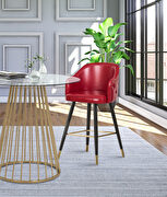 Rounded tufted back faux leather red / gold bar stool by Meridian additional picture 2