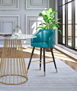 Rounded tufted back faux leather blue / gold bar stool additional photo 2 of 5