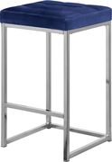 Navy velvet / chrome metal legs bar stool additional photo 4 of 4