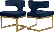 Floating gold base / blue velvet curved back dining chair by Meridian additional picture 3