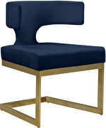 Floating gold base / blue velvet curved back dining chair by Meridian additional picture 7