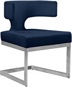 Floating silver base / navy velvet curved back dining chair by Meridian additional picture 7