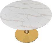 White / glass round marble top / gold base dining table by Meridian additional picture 3