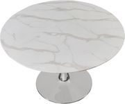 White / glass round marble top / chrome base dining table additional photo 2 of 2