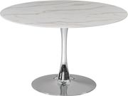 White / glass round marble top / chrome base dining table additional photo 3 of 2