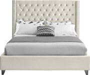 Modern tufted headboard cream velvet full bed by Meridian additional picture 2