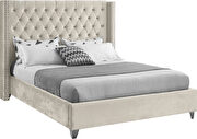 Modern tufted headboard cream velvet full bed by Meridian additional picture 4