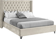 Modern tufted headboard cream fabric king bed by Meridian additional picture 6