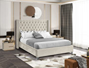 Modern tufted headboard cream fabric king bed by Meridian additional picture 7