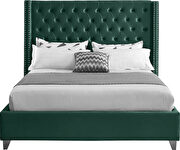 Modern tufted headboard green velvet full bed by Meridian additional picture 2