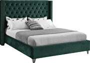 Modern tufted headboard green velvet full bed by Meridian additional picture 3