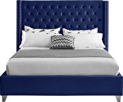 Modern tufted headboard navy fabric king bed by Meridian additional picture 3