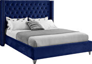 Modern tufted headboard navy fabric king bed by Meridian additional picture 4