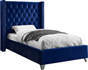 Modern navy blue high tufted headboard twin bed by Meridian additional picture 3